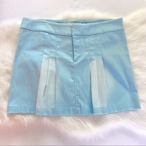 Pleated Light Wash Denim Mini Skirt